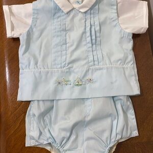 Vintage Baby Boy Outfit, Burp Towel and Lap Pad